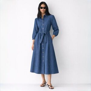 Contemporaine Simons Denim Midi Shirt Dress Belted Organic Cotton Size S